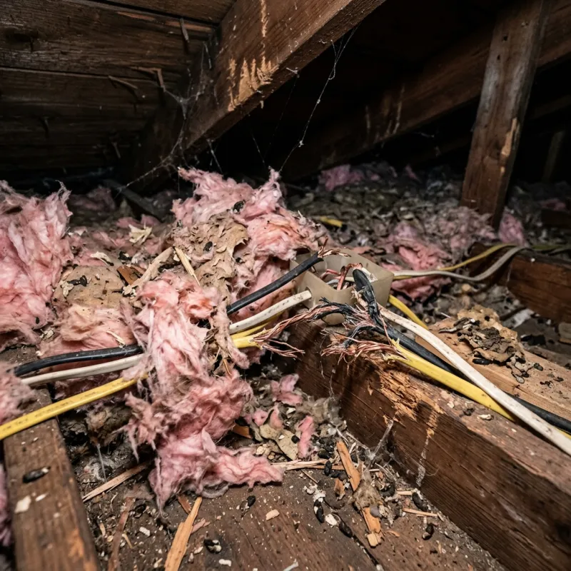 Contaminated ceiling insulation being assessed in a Lake Wendouree roof space