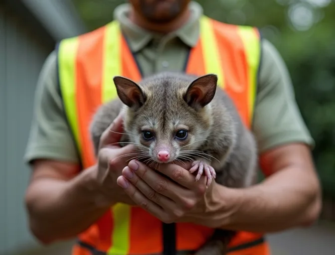 Animal handler safely recovering a deceased possum in Lake Wendouree