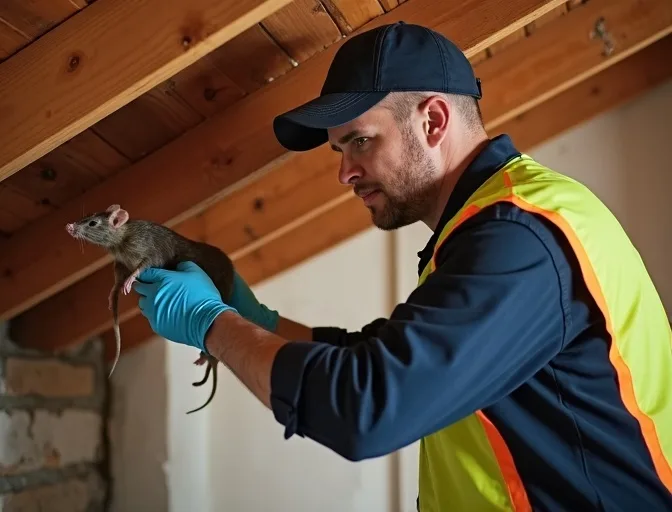 Technician inspecting a roof cavity for a dead rat in Lake Wendouree